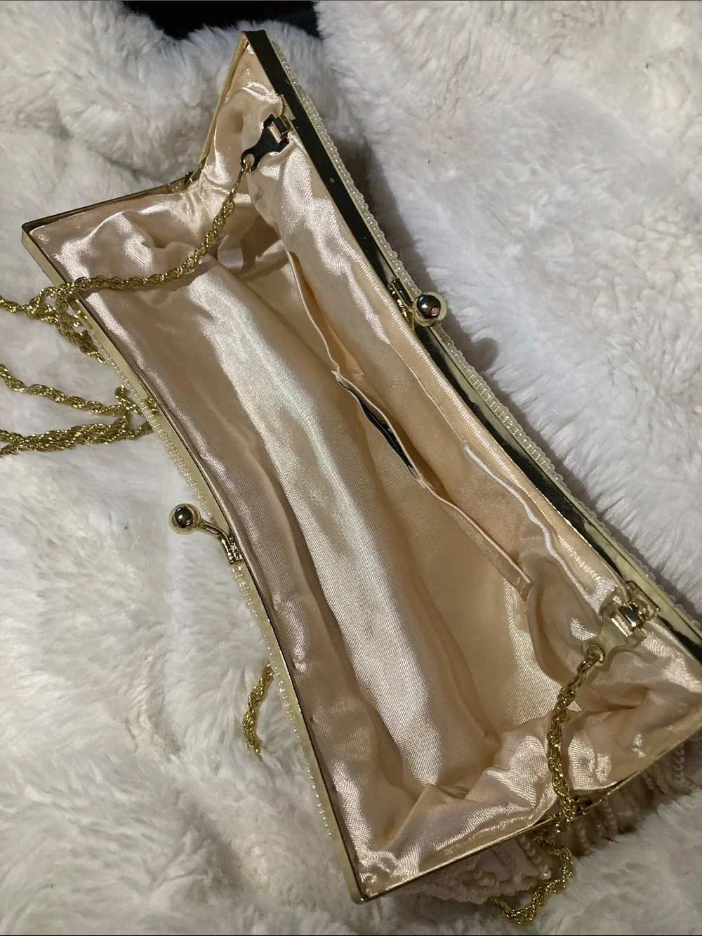 La Regale Pearl Beaded Clutch in Champagne